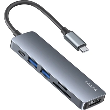 تصویر هاب 6پورت یسیدو Yesido HB11 6-in-1  USB-C Multiport Hub Adapter 4K HDMI & Card Reader 